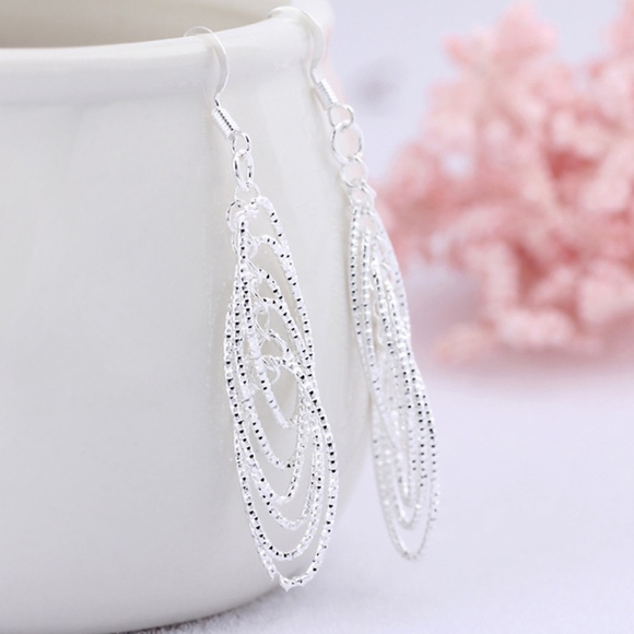 Sterling Silver Draped Circle Drop Dangle Earrings - Picture 2 of 6